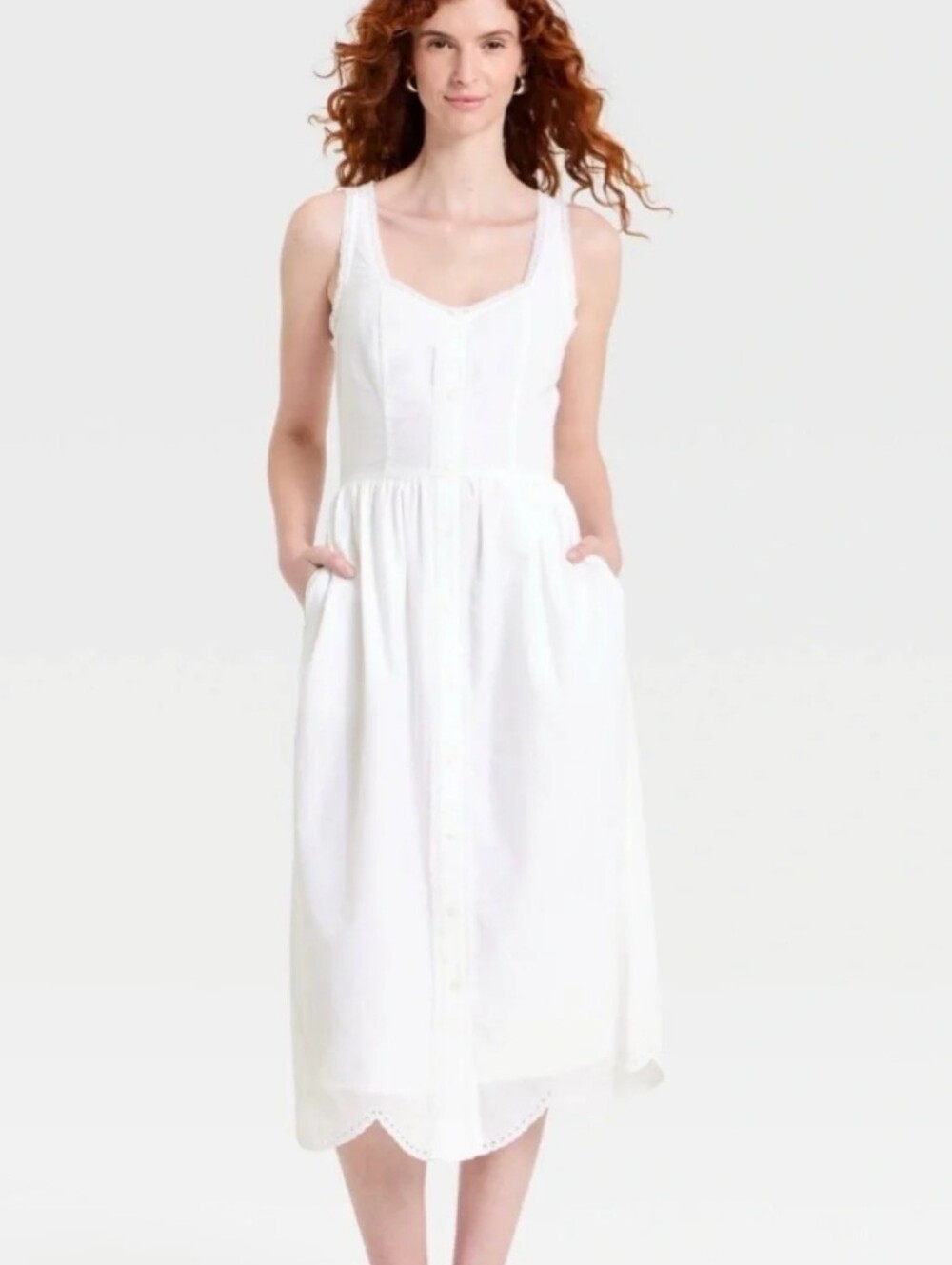 Universal Thread White Sleeveless Button-Front Midi Dress